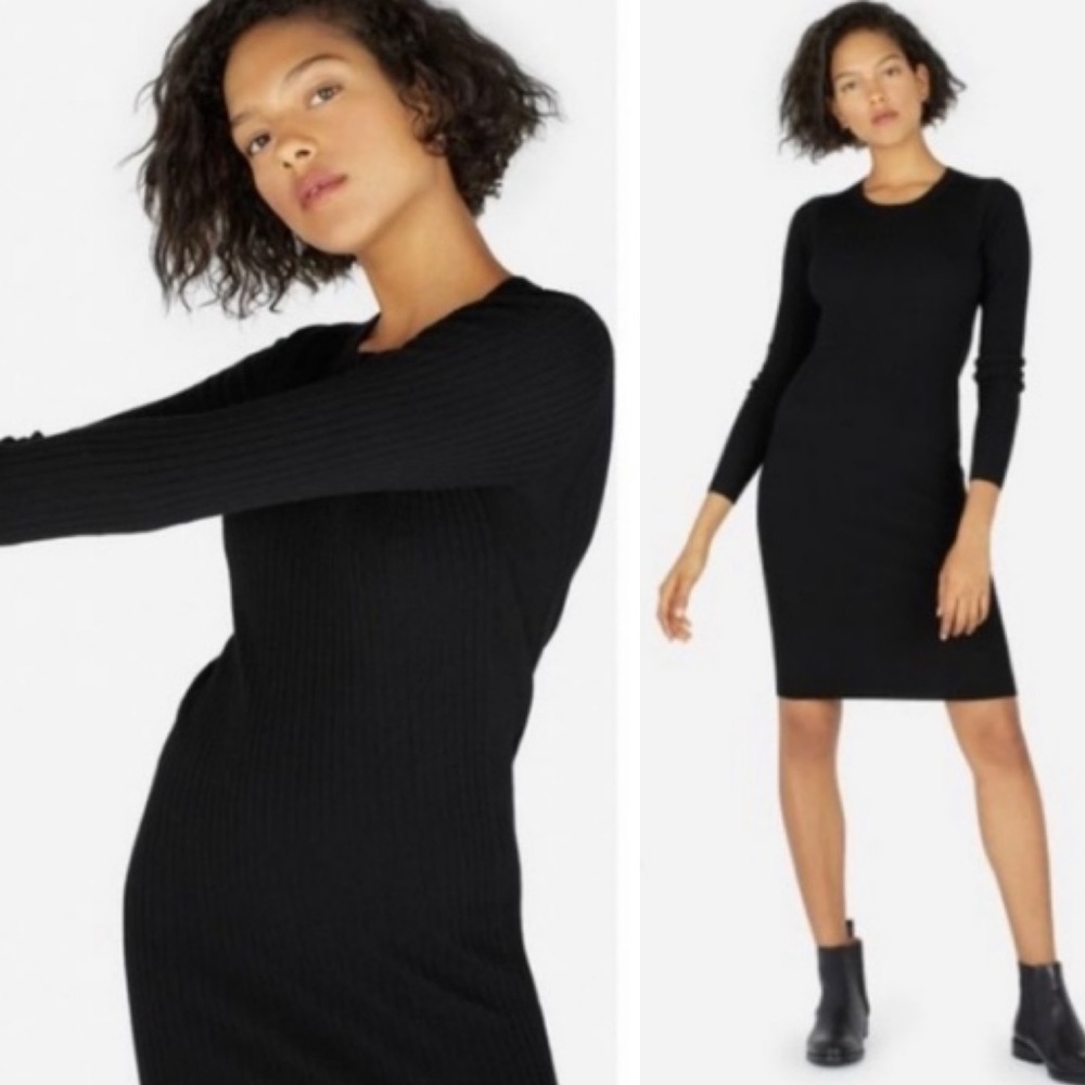 Everlane Luxe Black Wool Bland Ribbed Long Sleeve Dress Size XS - Picture 4 of 11